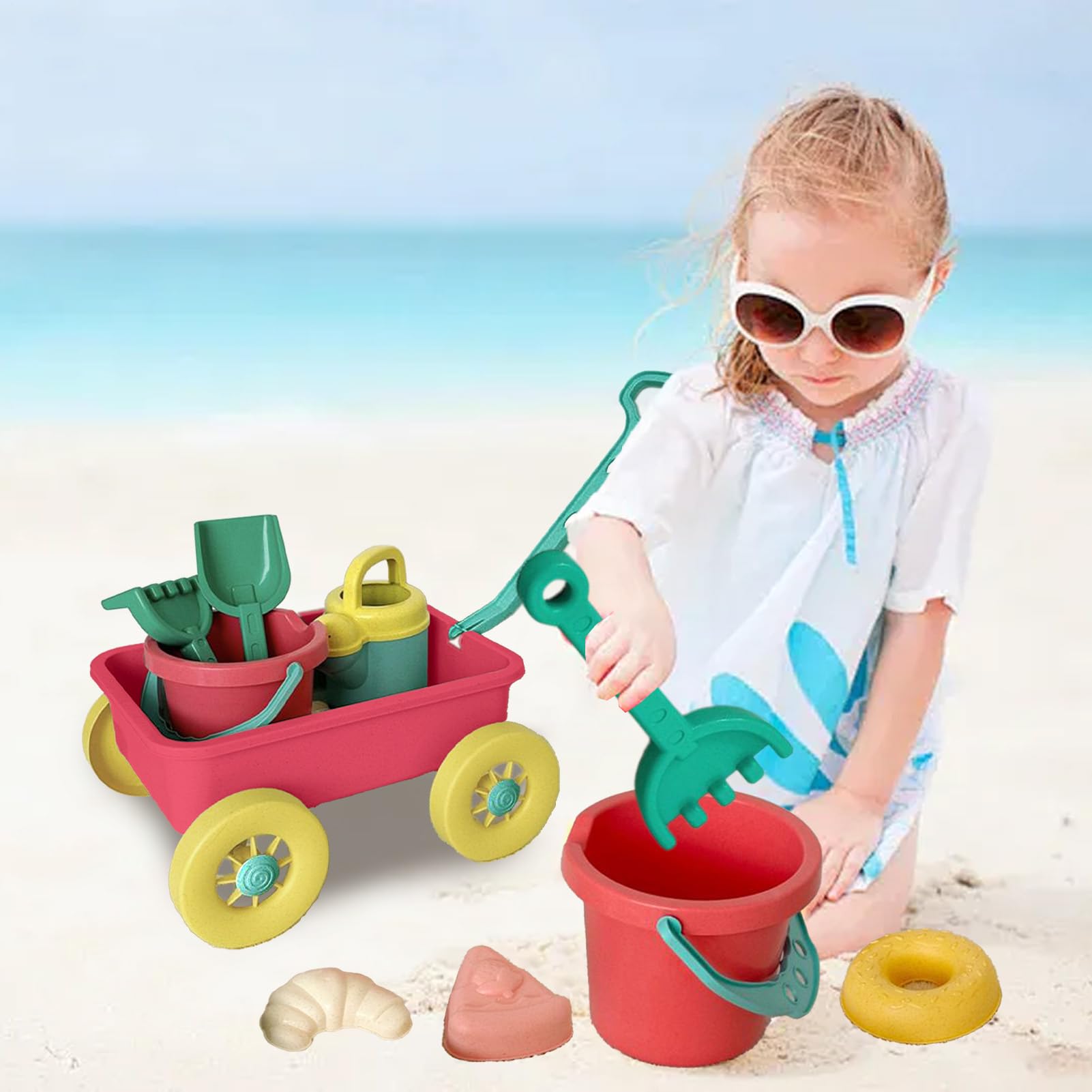Toddler Beach Toys Sand-Bausatz | Früheres Sandspielzeug mit Rollwagen 8 | Outdoor Portable Fun Outdoor für Teenager