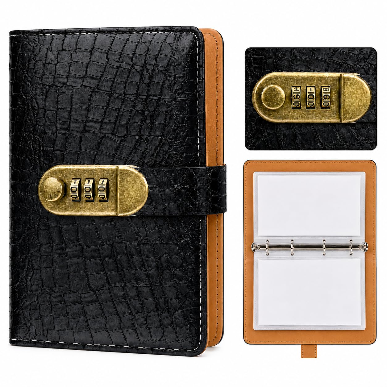 Cash Stuffing Binder with Combination Lock, Faux Leather Budget Organiser Wallet with Clear Cash Envelopes, Money Saving Wallet for Savings Challenge, Cash Envelope Binder for Budget Planning
