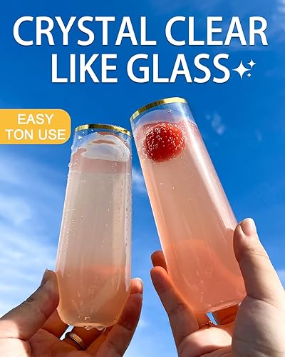 Miniatura 6 de Maaá 24 Paquete de copas de champán de plástico, 9 onzas, desechables, sin tallo, con borde dorado, copas de Mimosa para brindar, copas de cóctel de