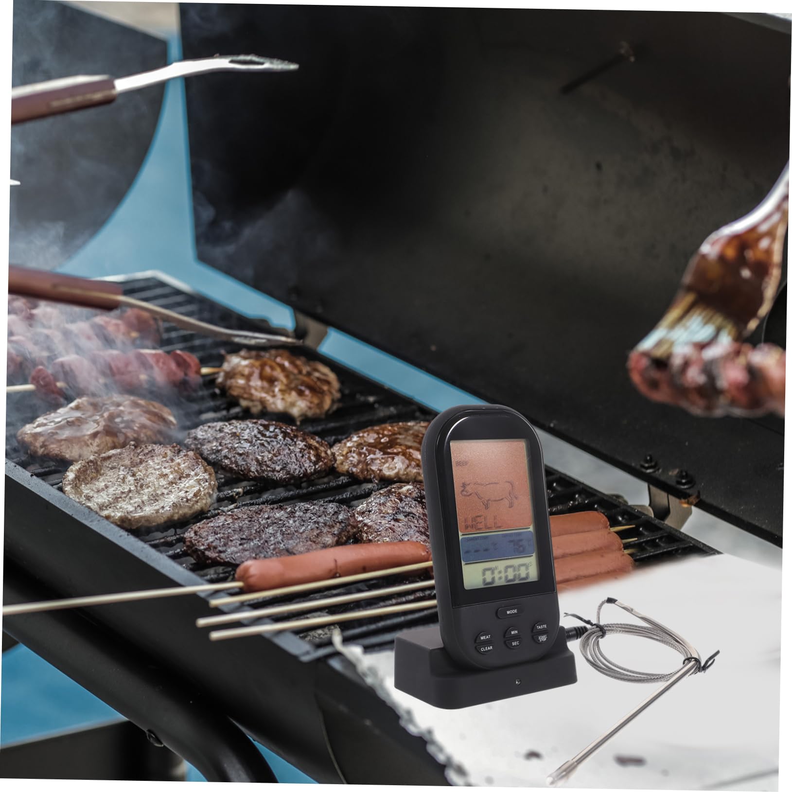 VALICLUD Kabelloses Digitales Grill und Bratenthermometer mit Fernüberwachung Backofenthermometer Großer Beleuchteter LCD Bildschirm Vorprogrammierte Garstufen Alarmfunktion für Bbq und
