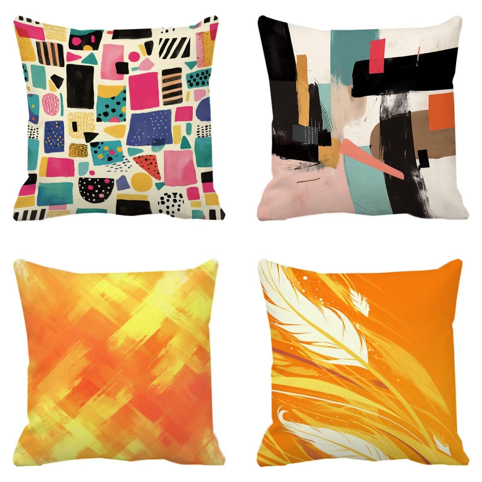 Cojines Sofa Fundas Cojines 50x50cm SúPer Suave Cojin Abstracto Color naranja Juego de 4, Fundas Almohada Impermeable Exterior, Interior Y Exterior Cojin Decorativos, Para SalóN Regalos NavideñOs P-71