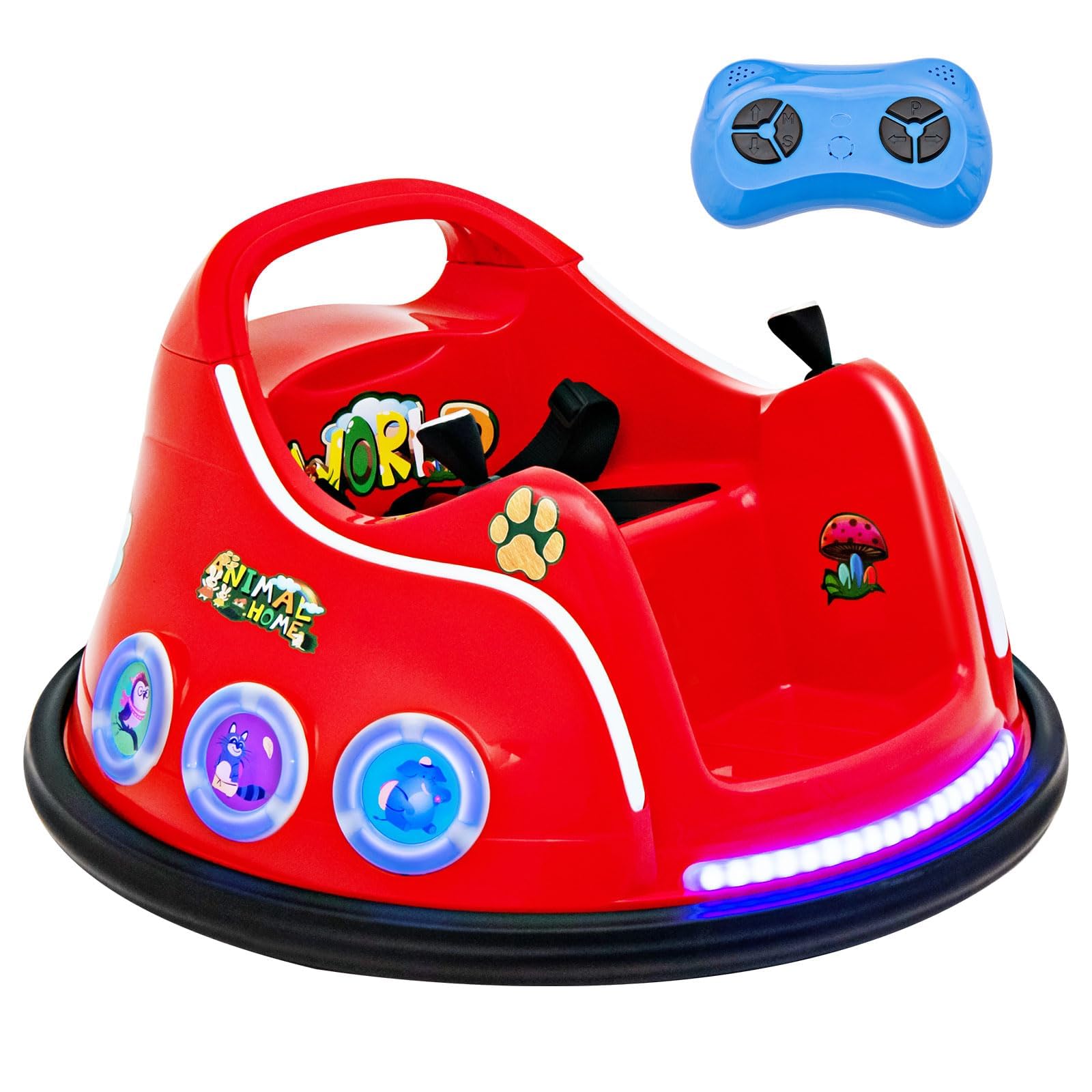 RELAX4LIFE Autoscontro Elettrico 12V per Bambini 3 ANNI+, con Telecomando 2,4G, Rotazione a 360 Gradi, Luci, Musica e Connessione Wireless, 73 x 73 x 43 cm (Rosso)
