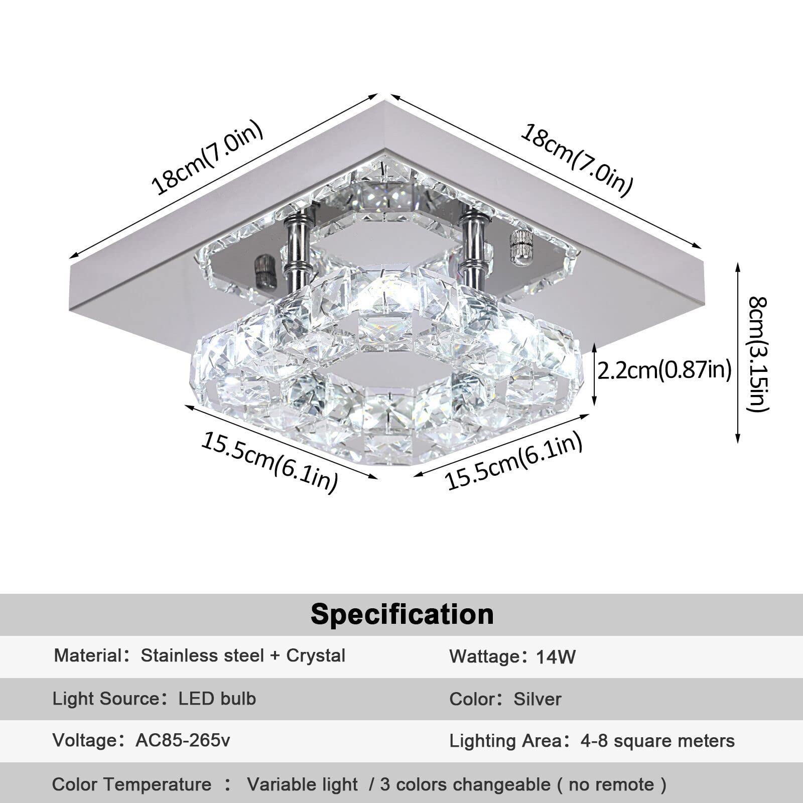 GreeLustr Mini Kristall Kronleuchter LED Moderne Kristall Deckenleuchte, Austauschbare Pendelleuchte Quadrat K9 Crystal Einbauleuchte Edelstahl Deckenlampe für Hall, Wohnzimmer, Esszimmer