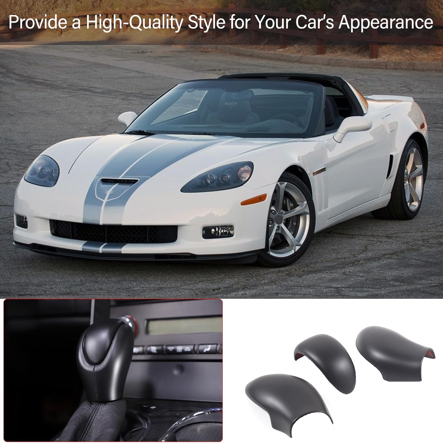 PIUGILH Gear Shift Knob Head Cover Trim Compatible with Corvette C6 2005-2013 Interior Accessories, Car Gear Shift Knob Head Cover Cap, Gear Handle Head Cover, 3Pcs