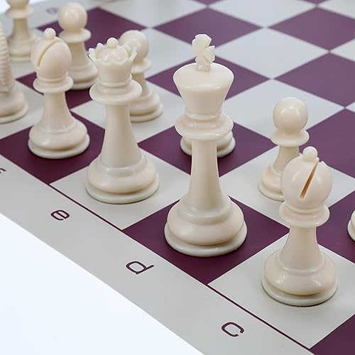 Miniatura 6 de WE Games Juego de ajedrez para torneos con piezas de ajedrez de plástico y tablero de ajedrez de vinilo azul enrollable de 19.75 pulgadas, juego