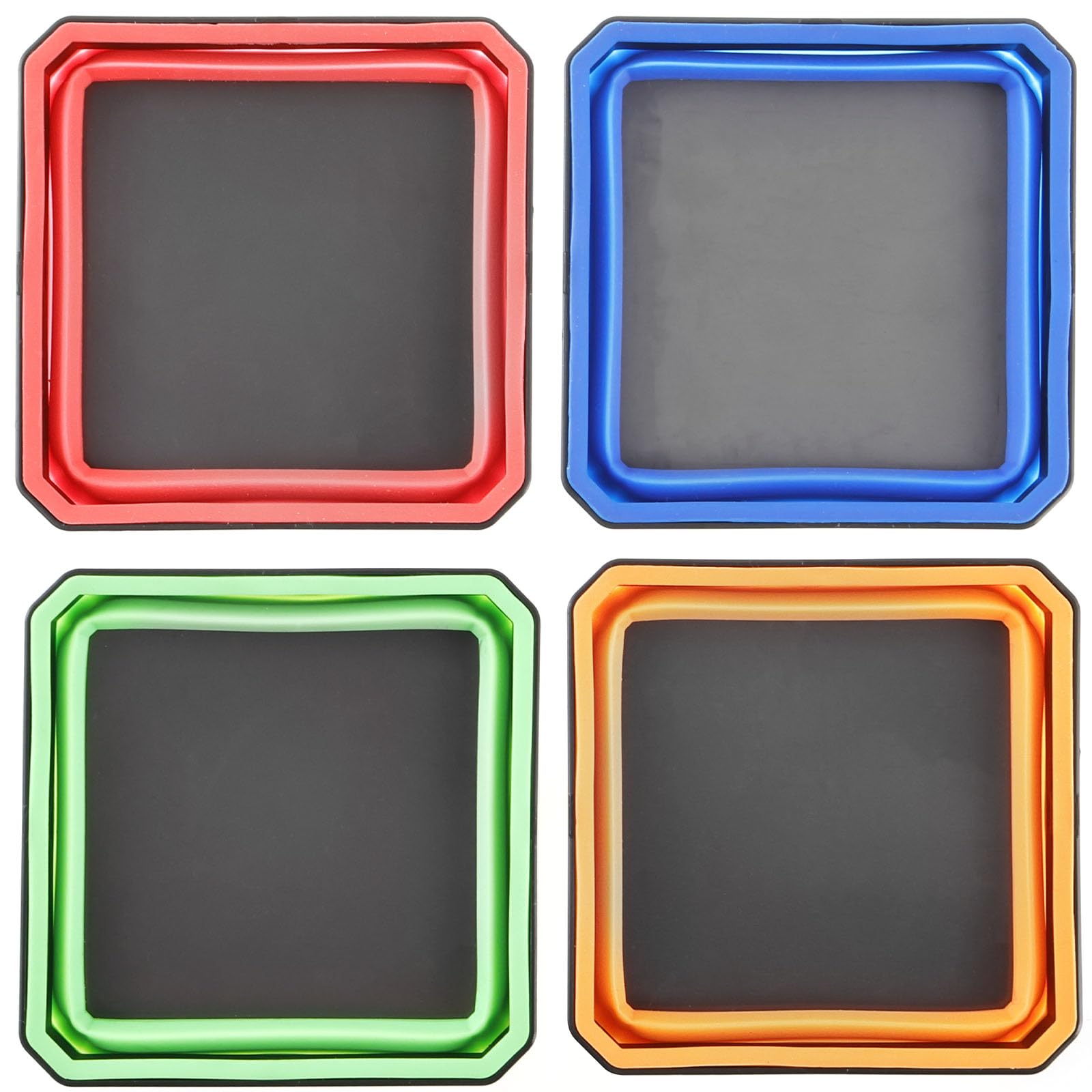 KTZCTPCA 4Pcs Collapsible Magnetic Parts Tray, Magnetic Screw Storage Tray Organizer Foldable Magnetic Tool Tray, Magnetic Tool Square Tray Silicone Magnetic Base for Bolts Screws Nuts Washers Pins