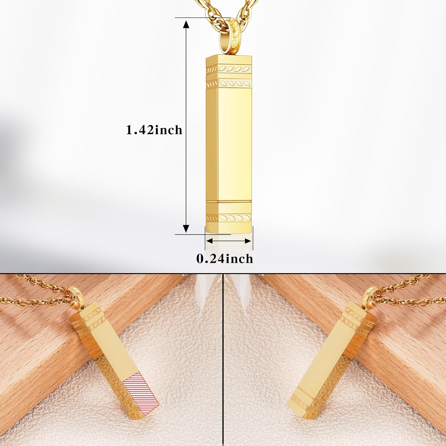 XIUDA Cremation Urn Necklace for Ashes Bar Cremation Jewelry Stainless Steel Ash Necklace Memorial Keepsake Pendant for Men Women - Image 2