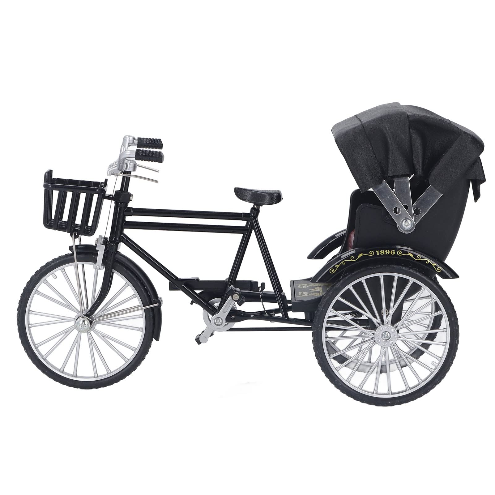 Deosdum Retro Rickshaw Figurine Decorative 3 Wheel Rickshaw Model Desktop Ornament for Home Window Decor(Black)