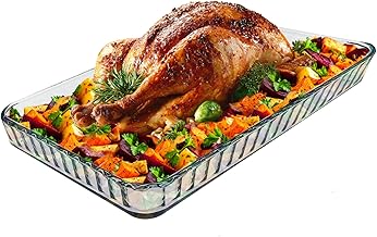 Ums 4-Qt (16" x 11" x 2") Glass Baking Dishes for Oven, Glass Oven Pan & Tray Bakeware, Borosilicate Glass Casserole Dish Cookware, Microwave & Oven-Safe Clear Bakeware