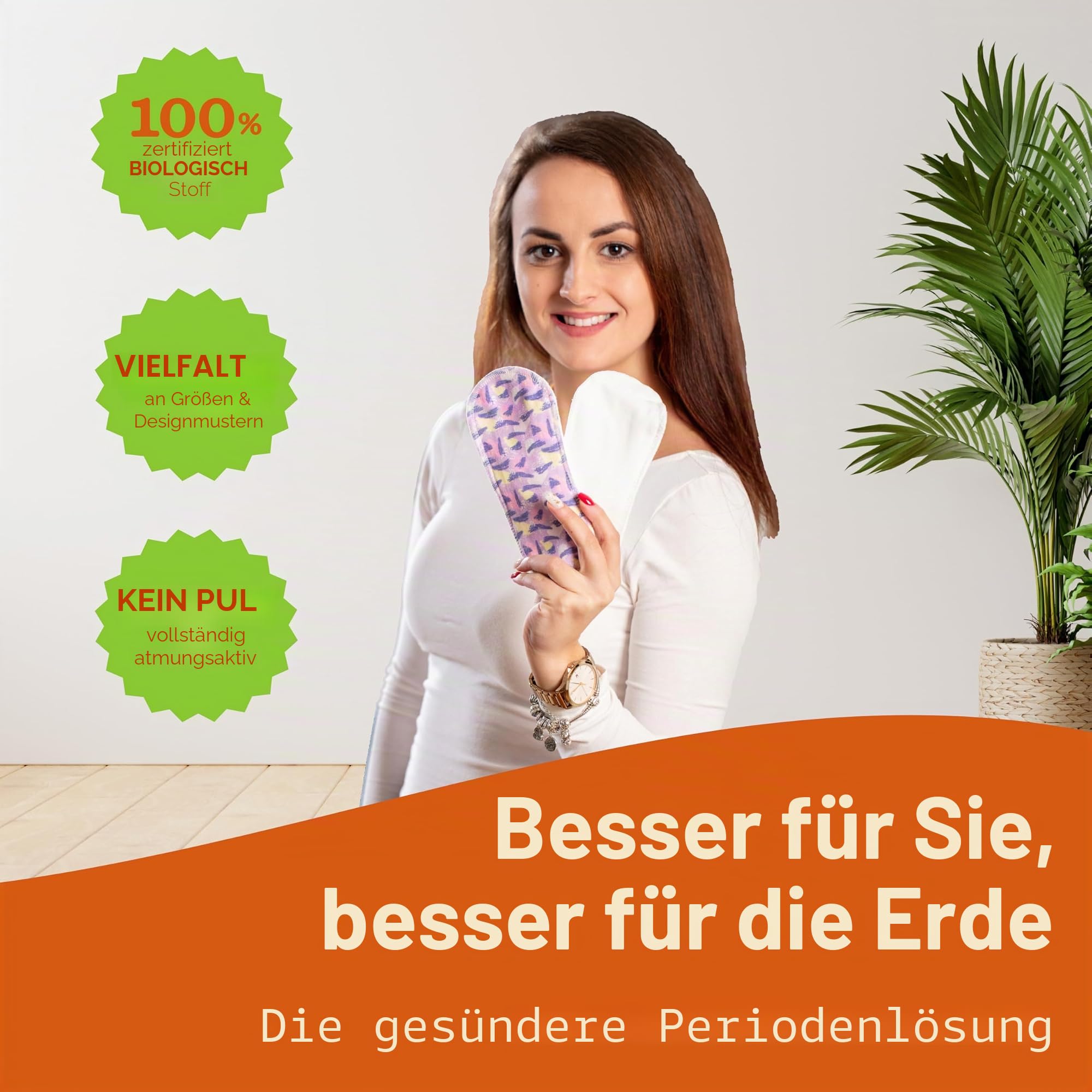 Natissy Bio-Baumwolle Slipeinlagen für Frauen und Teenager, Waschbar, Weich, Atmungsaktiv, Hautfreundlich und Wiederverwendbar - 7er-Set Größe M - Made in EU