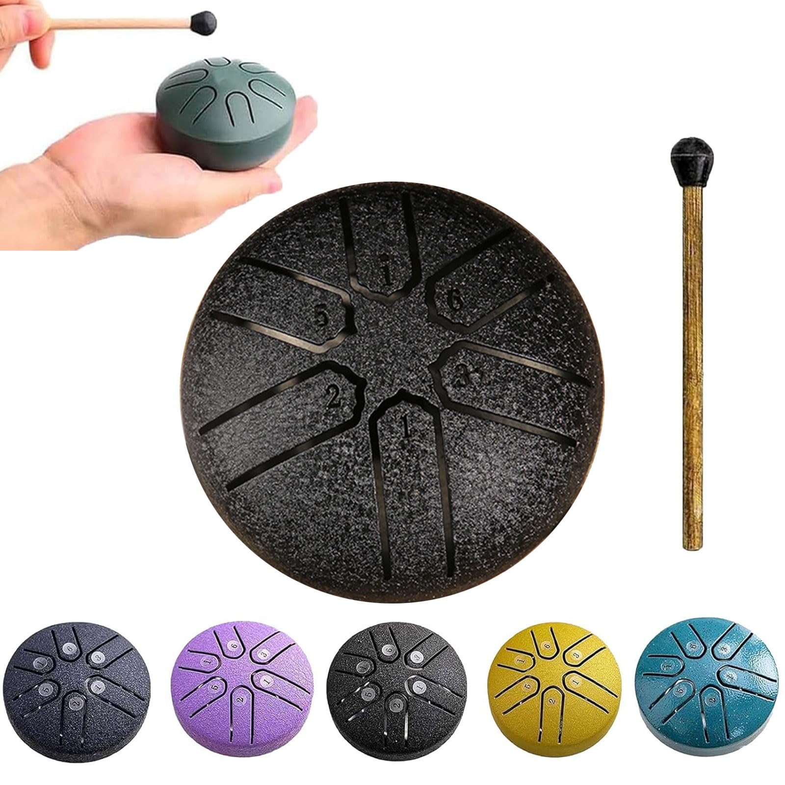 Rain Drum for Outside Garden, Steel Tongue Drum Rain Chime Waterproof, Rain Drum Instrument for Outside Musical Instrument, Mini Handpan Drum 3 Inches 6 Notes (Black)