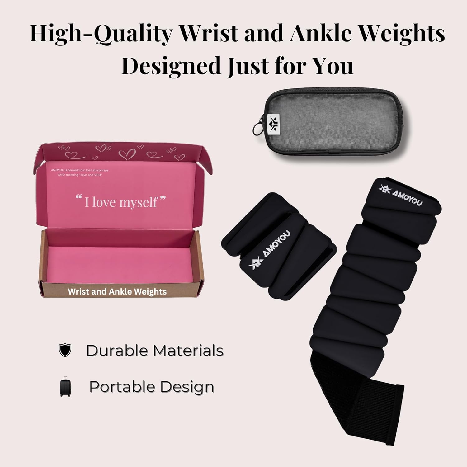 AMOYOU Wrist & Ankle Weights for Women – 2 lb Ankle Weights (Set of 2, 1 lb Each) | Arm Weights for Women | Leg Weights for Walking, Yoga, Cardio & Strength Training