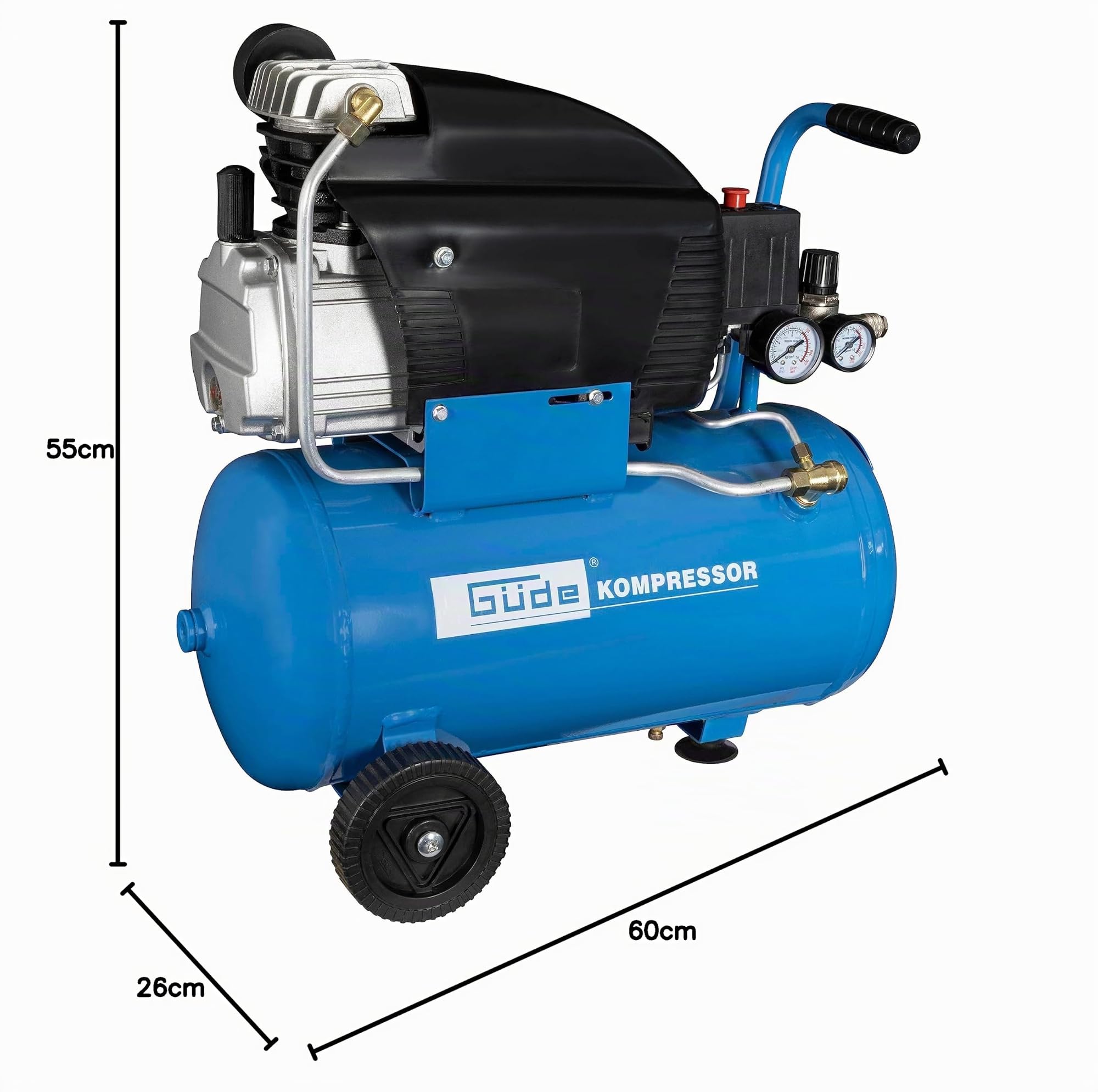 Güde Compressore 231/10/24 (lubrificato ad olio, max. 10 bar, 1500 W, caldaia 24 l, potenza di aspirazione 206 l/min, riduttore di pressione, 2 manometri, valvola di sicurezza, vite di scarico della