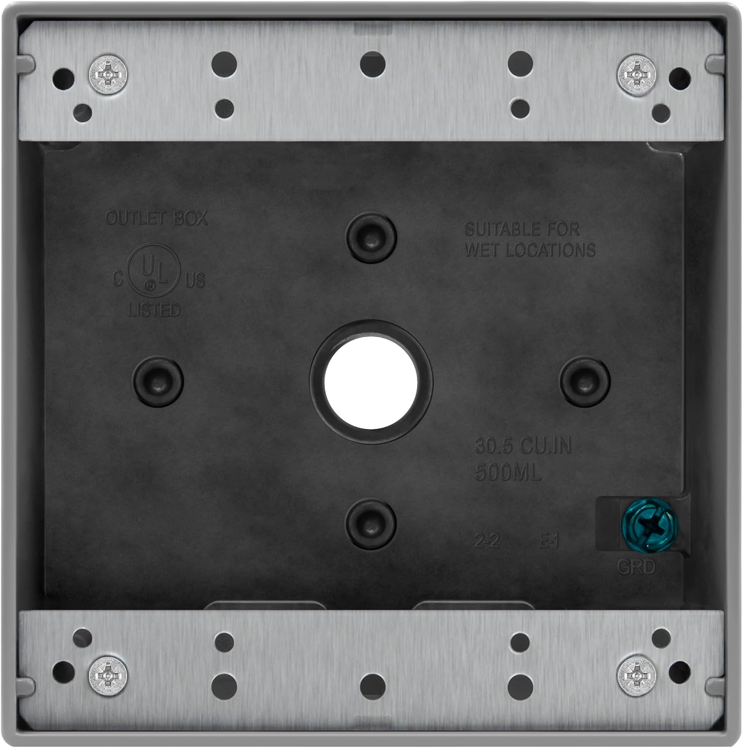ENERLITES Weatherproof Outlet Box with Five 3/4-in Threaded Outlets, Outdoor Electrical Box, 5 Holes 0.75” Each, 2-Gang, 4.53” Height x 4.53” Length x 2.16” Depth, EN2575 Grey