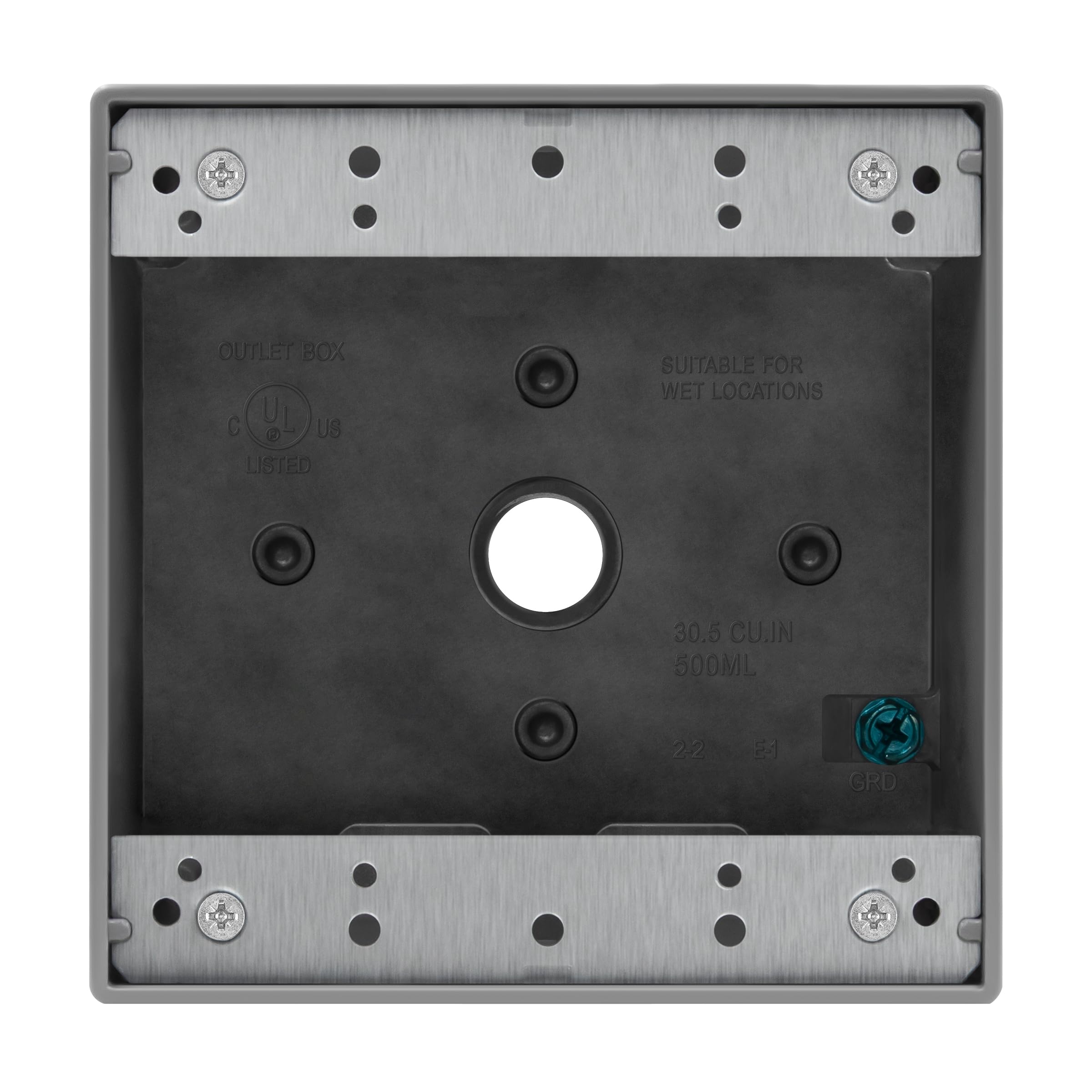 ENERLITES Weatherproof Outlet Box with Five 1/2-in Threaded Outlets, Outdoor Electrical Box, 5 Holes 0.50” Each, 2-Gang, 4.53” Height x 4.53” Length x 2.16” Depth, EN2550 Grey