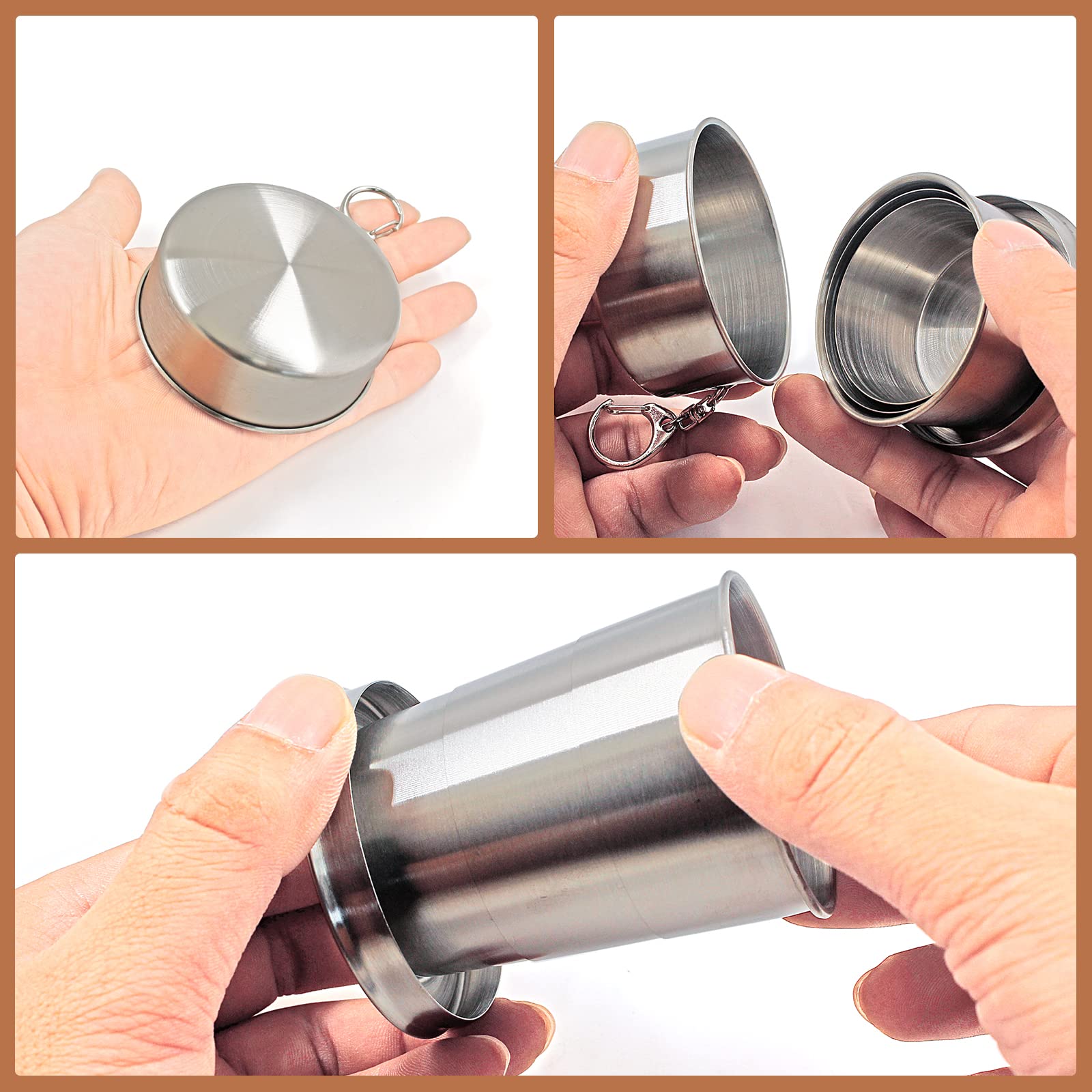 Collapsible Stainless Steel Camping Mug - Portable Folding Cup With Keychain