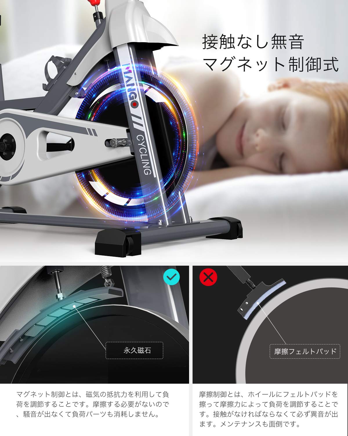 Amazon | MANGOエアロバイク 静音マグネット式フィットネスバイク【一 