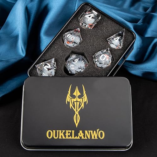 Miniatura 6 de OUKELANWO Liquid Core - Juego de dados DND de ojo de dragón con caja de regalo, 7 piezas de dados poliédricos de Dungeons and Dragons para juegos de