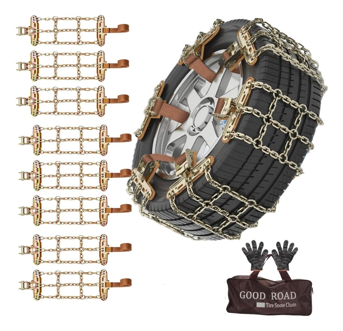 AutoBizarre 8 Pcs Anti-Skid Mud Sand Snow Emergency Universal Car Tire Traction Metal Chain Adjustable Strap Snow Chain for Cars, SUV, Pickup Trucks etc.-image-7