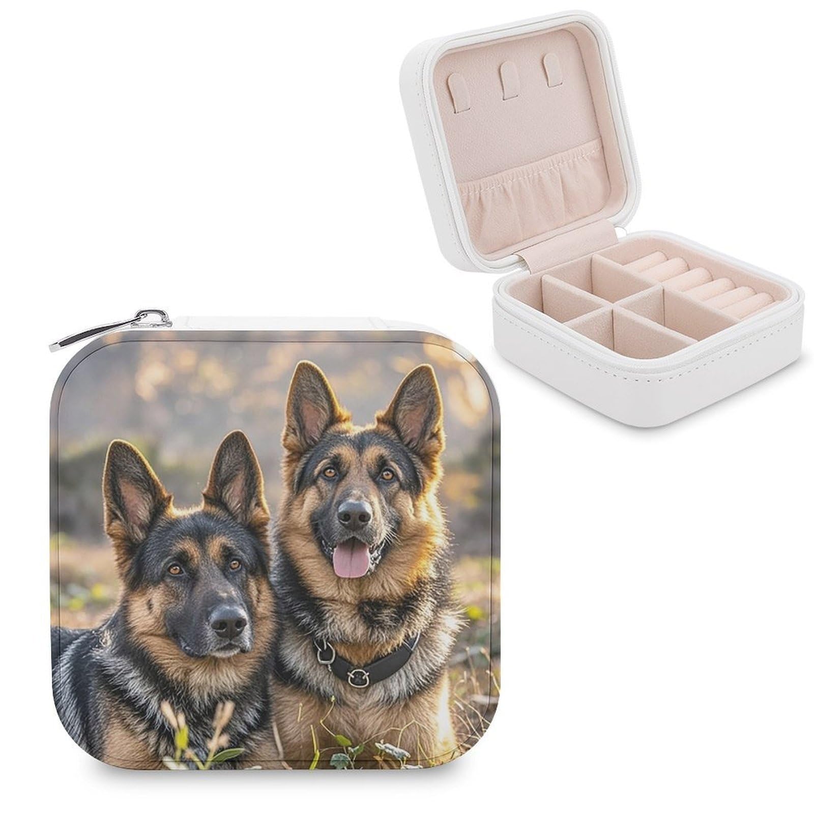 LZQPOEAS German Shepherd Dog Lovers Jewelry Box Mini Jewelry Travel Case Trendy Stuff Ring Box Custom PU Leather Jewelry Boxes Portable Jewelry Case Earring Storage Organizer for Girls Women