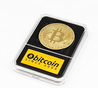 Bitcoin Moneda Física Bañado En Oro De 24k Presentada En Expositor De Luxe
