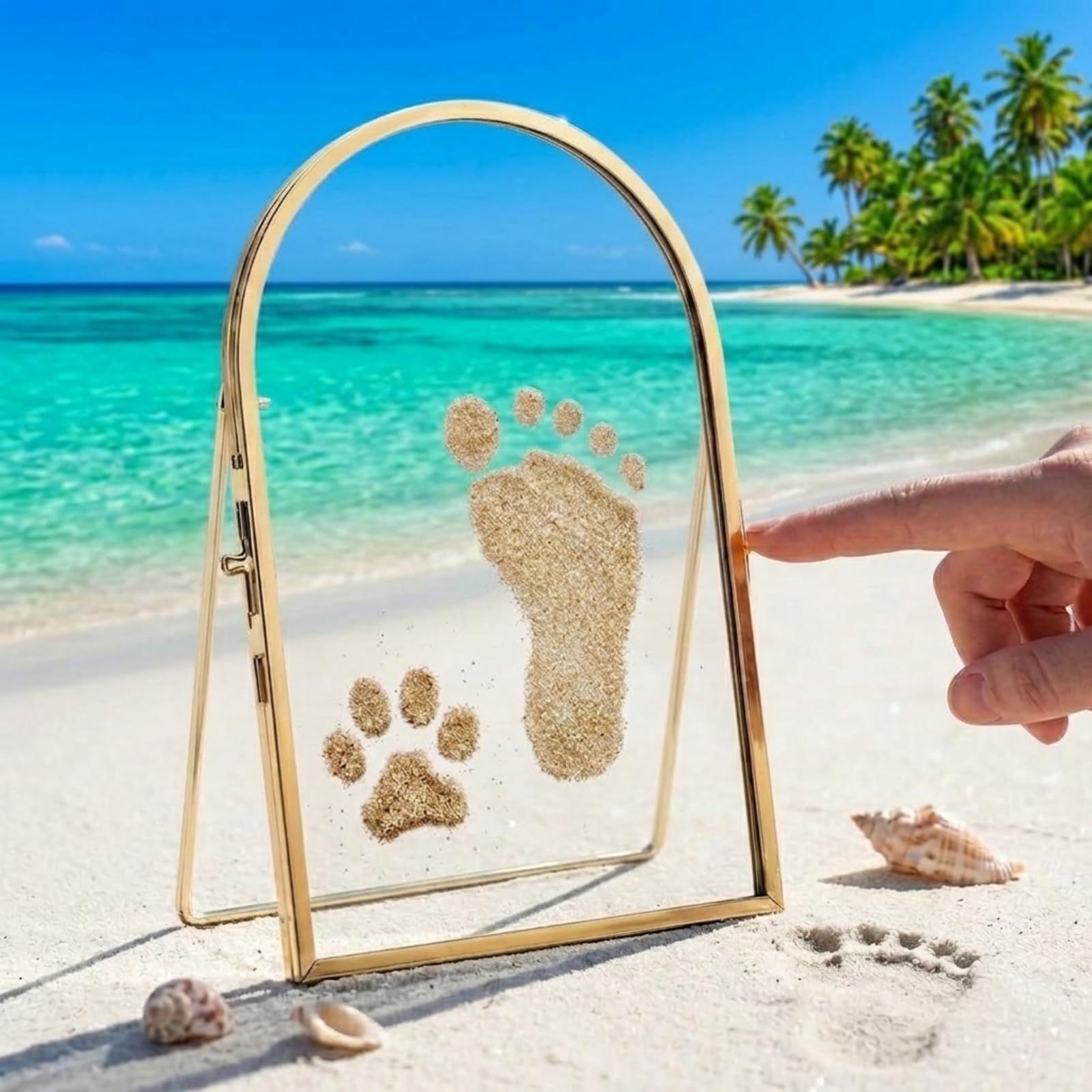 Sea Sand Hand and Footprint Kit,Baby & Pet Keepsake Fram,Baby Hand-Footprint Kit,Double Sided Glass Hand Print Kit with Handprint Picture Frame for Memories,DIY Display Floating Frame with Side Latch