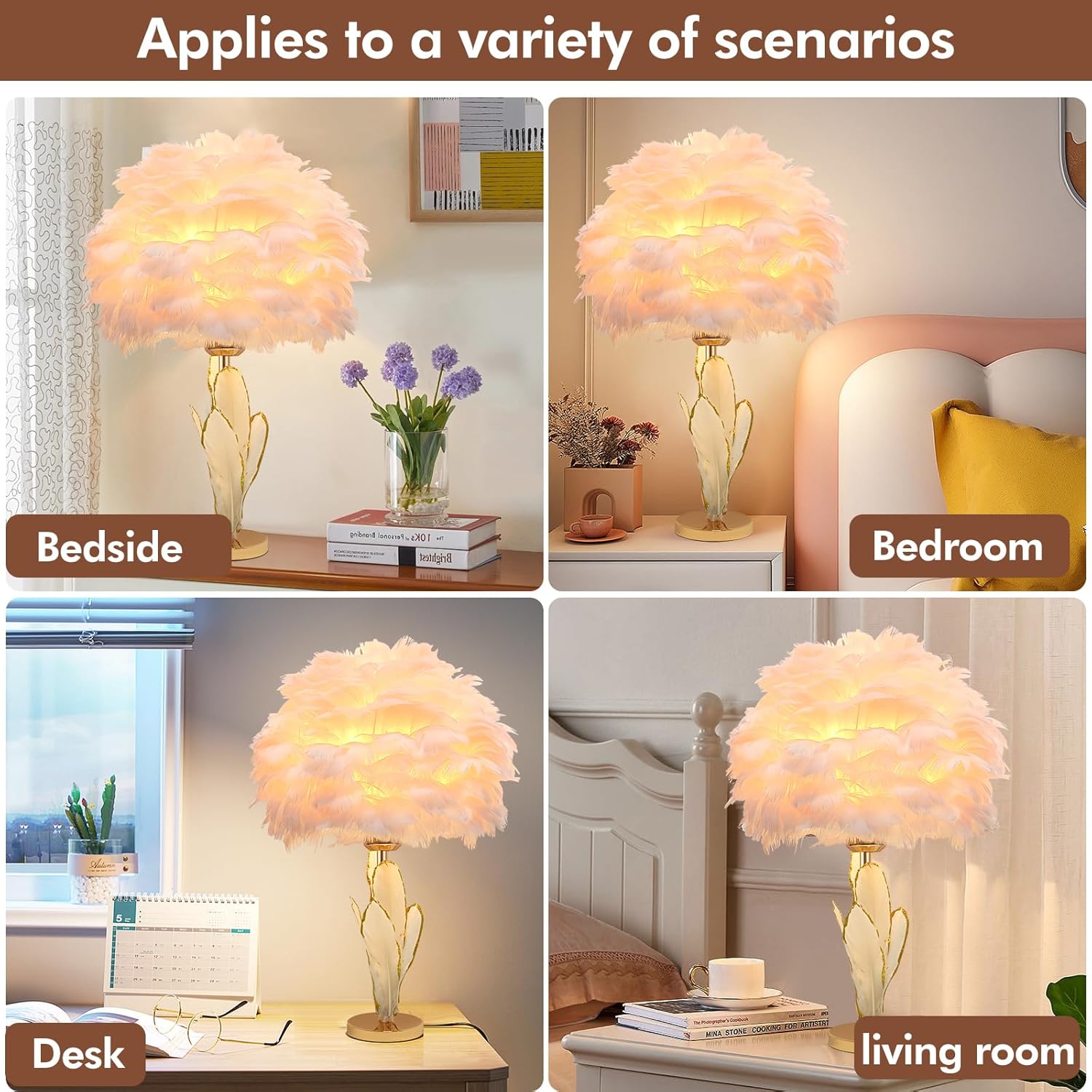 ZYLEISENBAO Pink Feather Lamp Goose Furry Table Lamp Princess Modern Fluffy Pink Desk Lamp Romantic Bedside Nightstand Light for Girl Bedroom Wedding Decor Living Room Entryway Christmas Gift