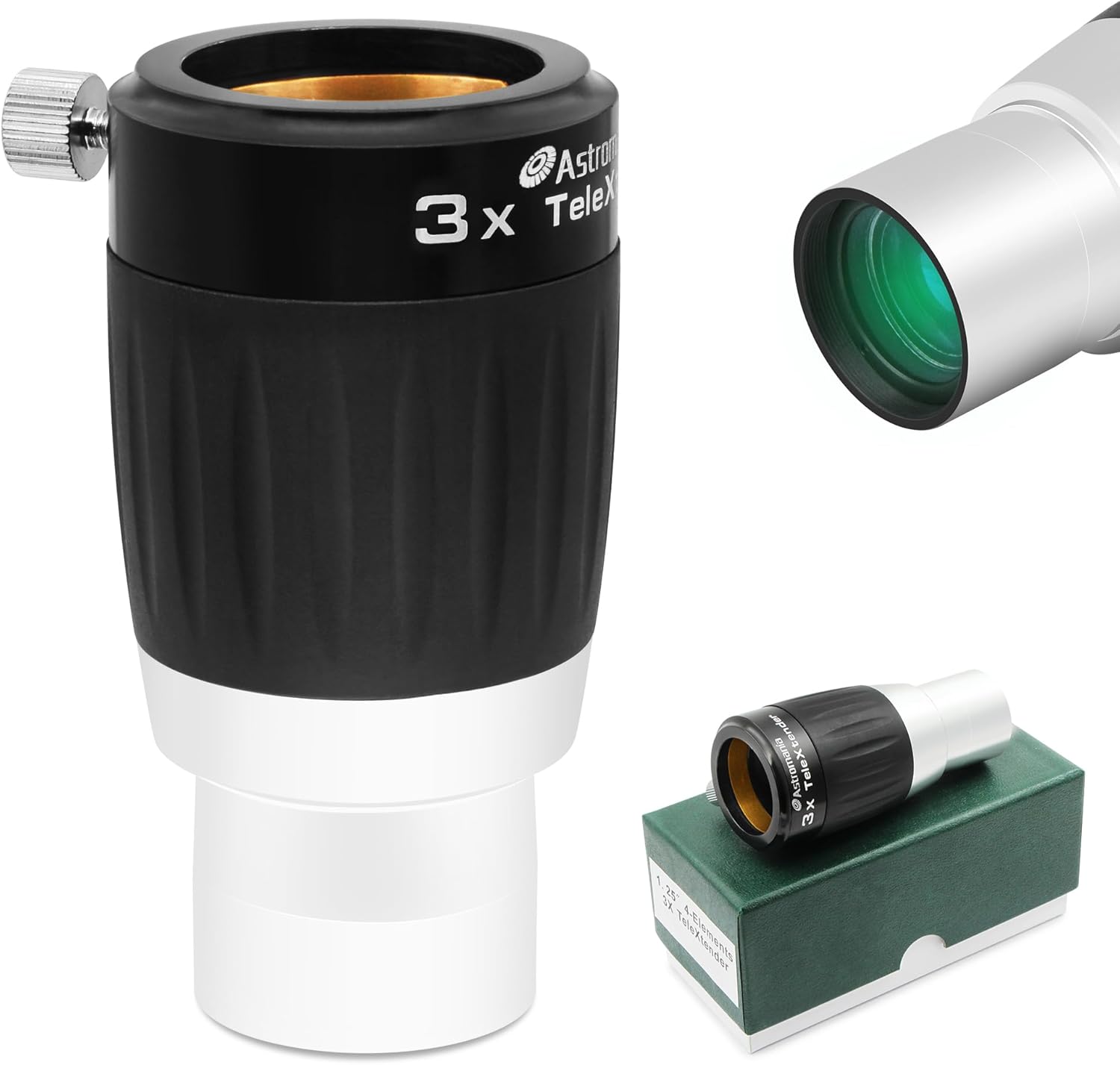 Astromania Barlow Lens 3X 1.25 Inch - 4-Elements Multi-Coated Metal TeleXtender for Telescope - Premium Apochromatic Design Telescope Accessories for Astronomical Photography