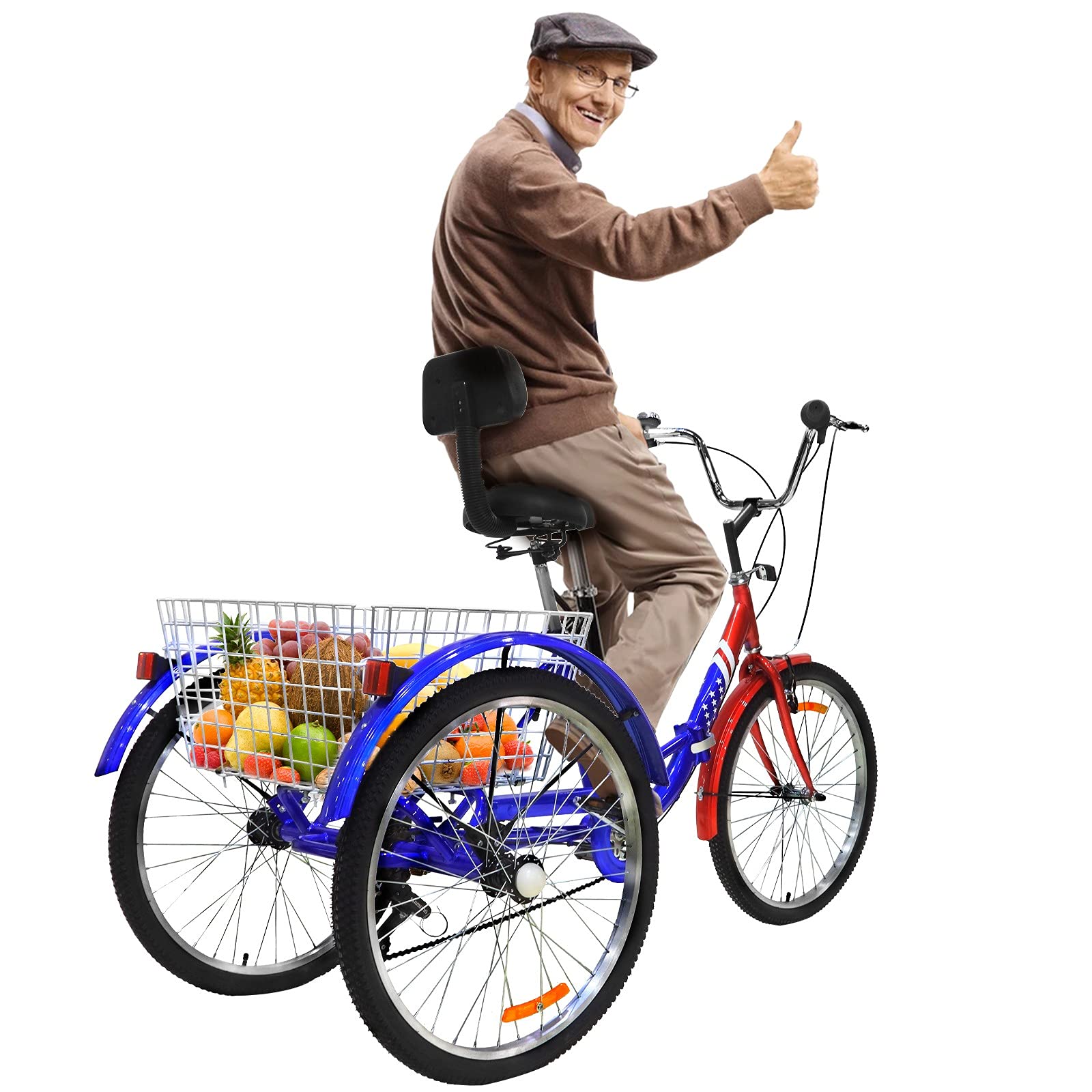 Adult Folding Tricycle 7 Speed Three Wheel Bikes, 24 inch 3Wheel