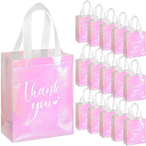 Miniatura 24 de Sweetude 30 Piezas Bolsas de Regalo de Agradecimiento con Asas a Granel Bolsa de Dulces Reutilizable No Tejida Plegable Bolso de Mano para Regalos