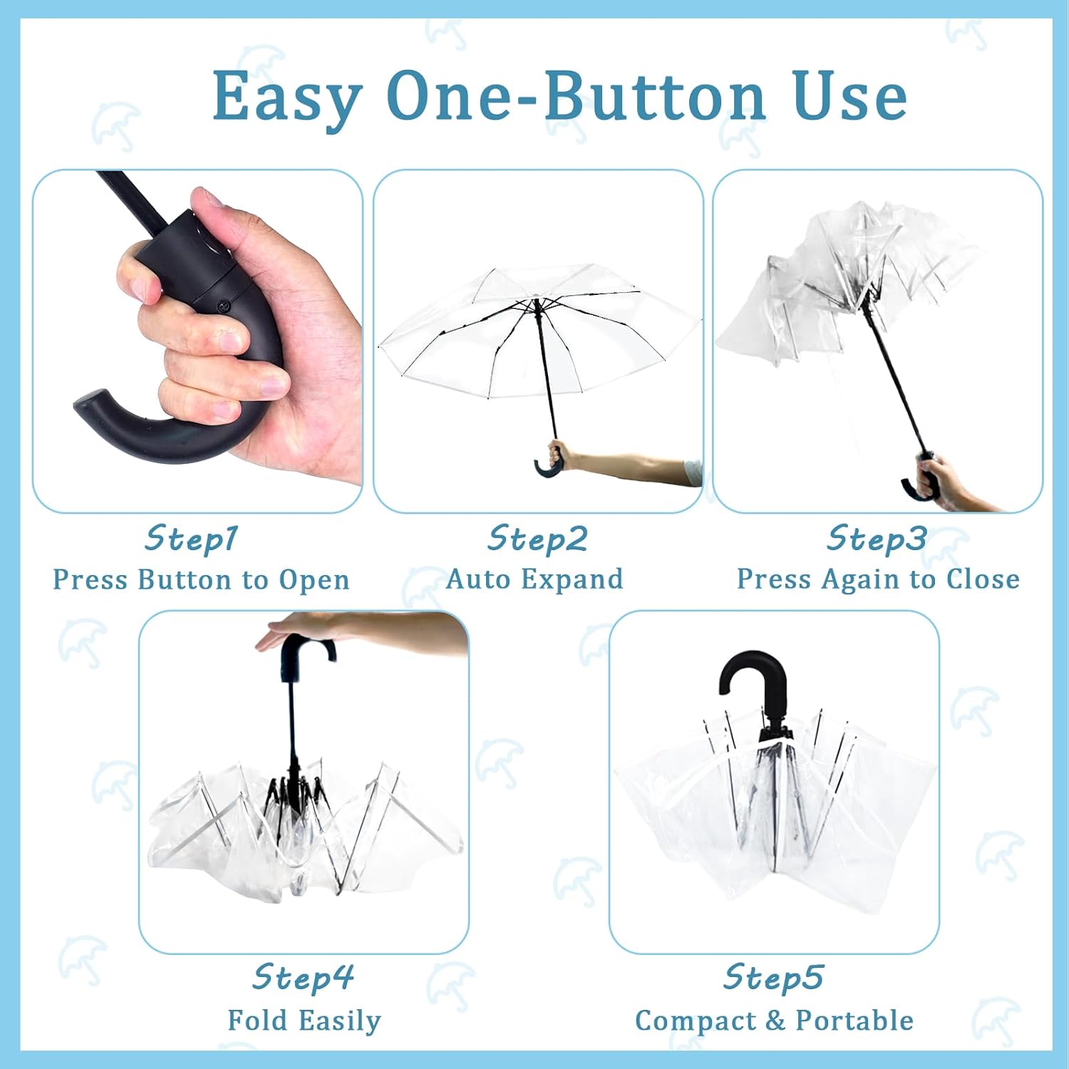 10/20 Pack Clear Wedding Umbrellas Bulk, Portable Auto Open Close Transparent Design, Durable High-Visibility Folding Rain Umbrellas for Photography, Party, Travel, Golf, Outdoor Events