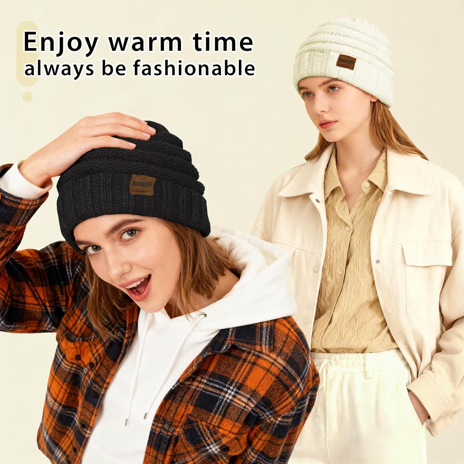 ZOORON Womens Winter Hat Slouchy Beanies for Women Cable Knit Winter Beanie Hats for Women Thick Cold Weather - Beanies Women - Image 4