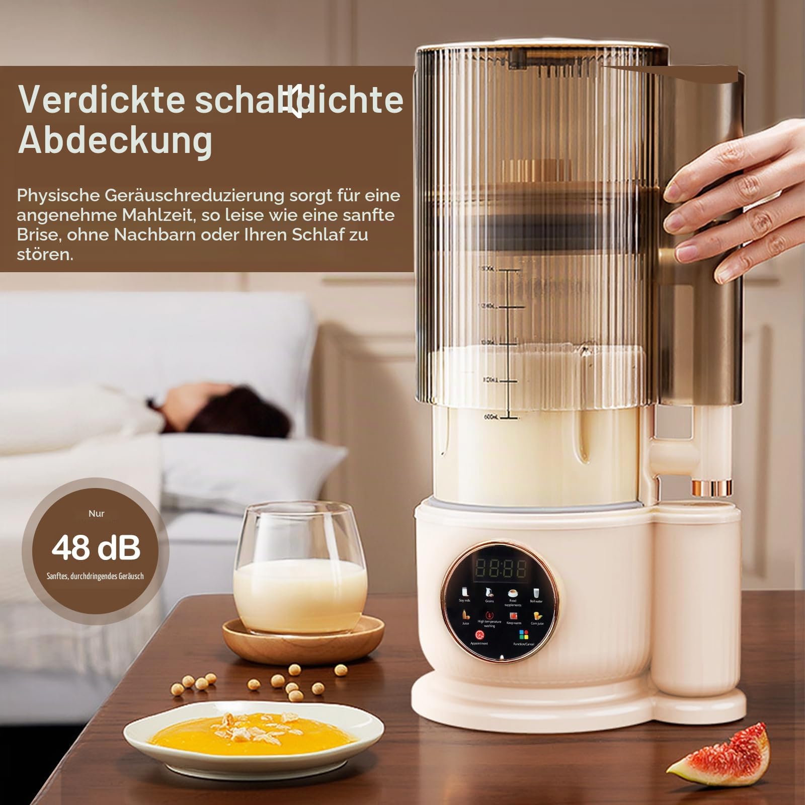 Nussmilchmaschine, Wandbrechender Maschine 1500 ml Automatische Sojamilch Maschine Smoothie und Saftmaschine mit Reinigungsfunktion Reservierung Funktion Pflanzenmilchbereiter mit 12 Klingen