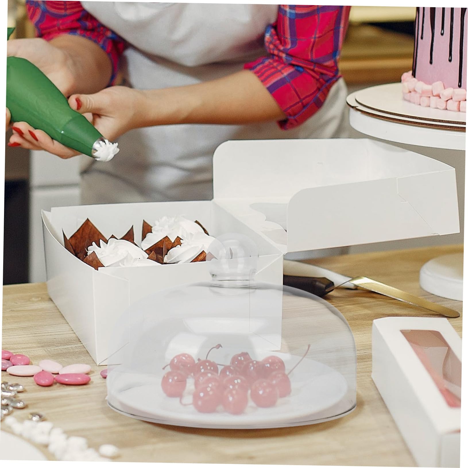 LIFKOME Tapa Protectora de Vidrio para Pasteles y Postres, Cubierta Antisalpicaduras para Microondas, Diseño Transparente para Uso en Cocina Familiar