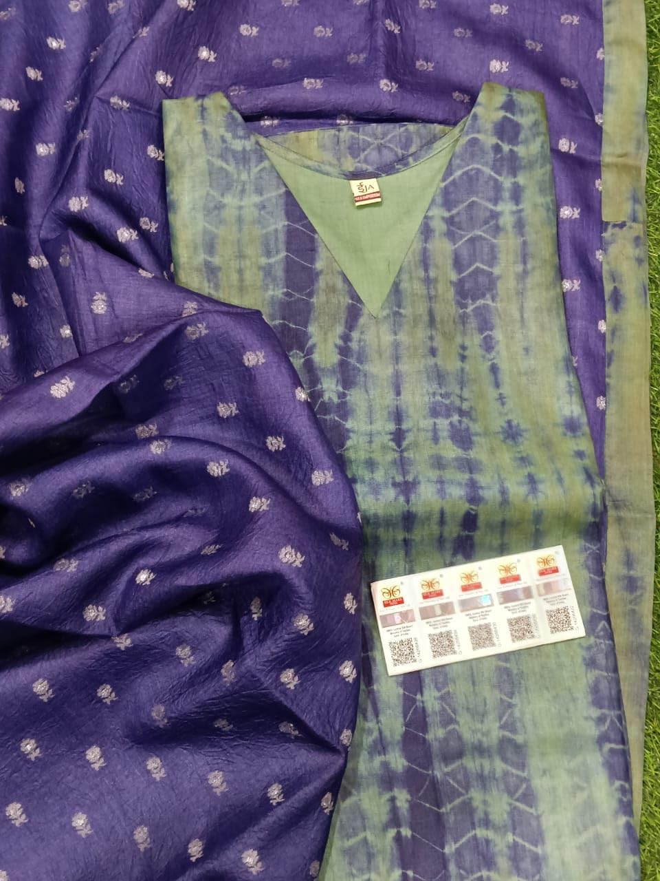 Women’s Shibori Kurti Set with Dupatta | Ethnic Indian Salwar Suit | 3/4 Sleeve Tie Dye Kurta with Pants | Traditional Wear