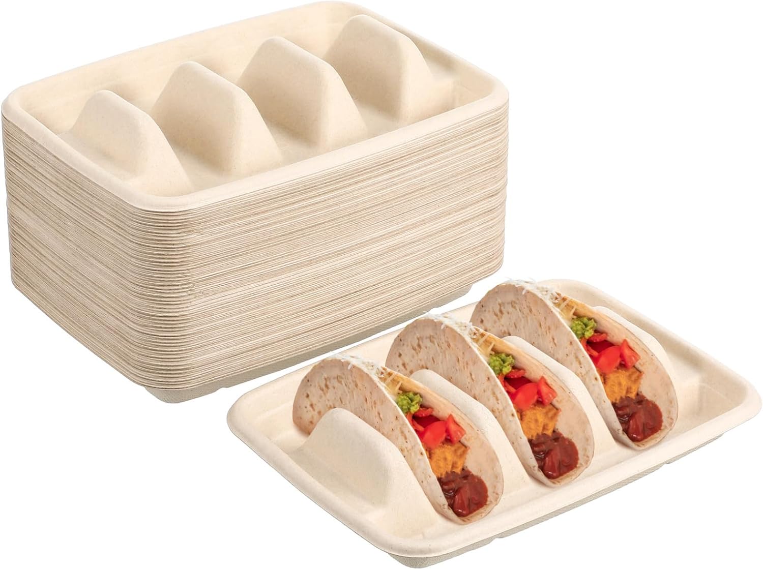 50pcs Disposable Taco Tray Lightweight Divided Taco Plates for Parties Picnic Outdoor Events Versatile Snack Serving Platters Design for Enhanced Presentation