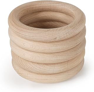 FoDau770 5pcs Natural Beech Wooden Rings, Unfinished Solid Wood Rings Heavy Duty Wood Circles, Macrame Craft Circles for Party, Home Decor & DIY Making - Outer Diameter: 4 Inch