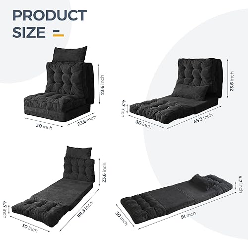 Miniatura 2 de MAXYOYO Puf - Sofá cama plegable copetudo con almohadas, colchón de piso para adultos, sofá de piso extra grueso y largo, sofá individual para