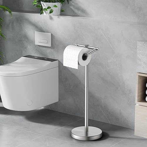 Vista 13 de FORIOUS Soporte de pared para papel higiénico, soporte de rollo de papel higiénico de doble poste giratorio de acero inoxidable para baño