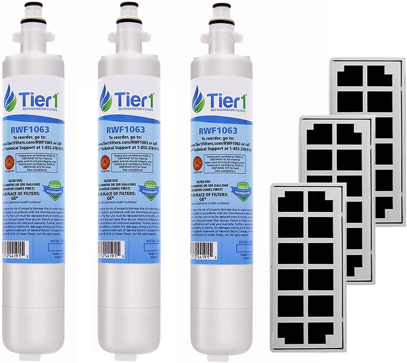 Tier1 RPWF Refrigerator Water & Air Filter Combo 3-pk | Replacement for GE RPWF (NOT RPWFE), WSG-4, MPF15350, DWF-36, R-3600, OPFG3-RF300, RWF3600A, WD-RPWF, WF277, ODORFILTER, Fridge Filter