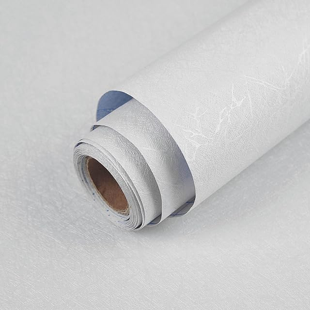 Self Adhesive Wallpaper White Sticky Back Plastic Roll Vinyl Wrap Removable Wallpaper Glitter Peel and Stick Wallpaper 40cm x 300cm for Decoration Kitchen Worktop Covering Furniture Stickers