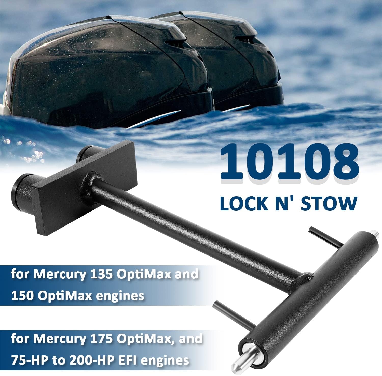 10108 Lock N' Stow for Outboard Trailering, Outboard Transom Saver, Trailering Support Bracket Fits for Mercury 135 OptiMax, 150 OptiMax, 175 OptiMax, and 75-HP to 200-HP EFI Outboard Motors