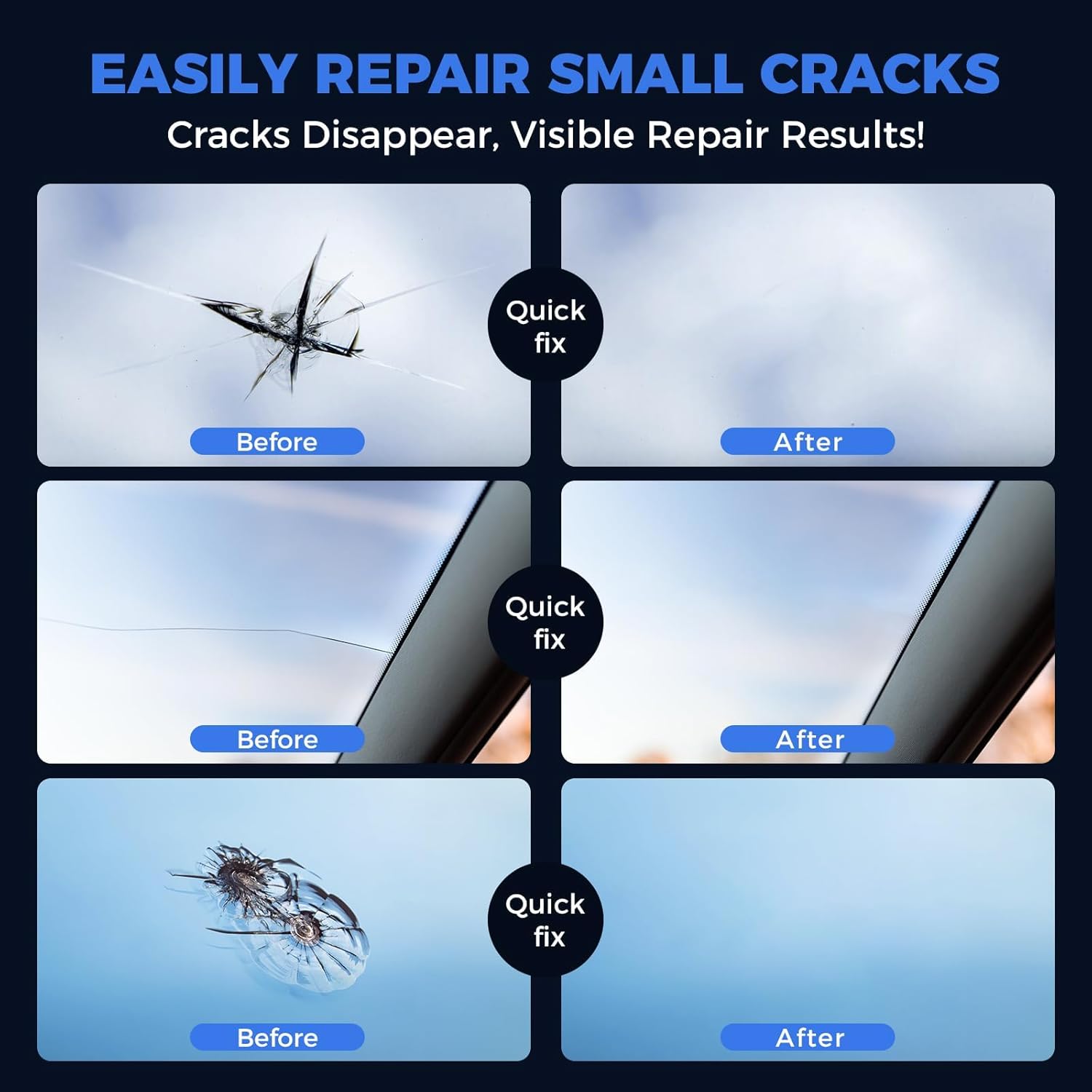 Car Windshield Chip Repair Kit, Windshield Repair Kit Nano Glass Crack Repair, Auto Glass Crack Chip Quick Fix Tools, Bulls-Eye and Star-Shaped Crack,2 Bottles thumbnail