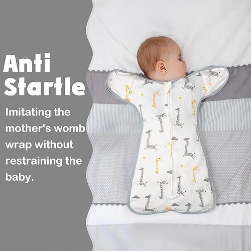 Miniatura 3 de Paquete de 2 mantas de transición con cremallera de 2 vías, 2 en 1 brazos de transición hacia arriba, 100% algodón para recién nacidos, con