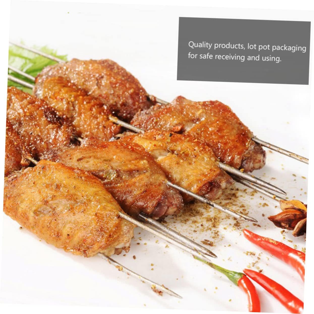 GANAZONO 100pcs Stainless Steel Barbecue Skewers Extra Thick Grilling Sticks for Kebab and Picnic for Outdoor Cooking