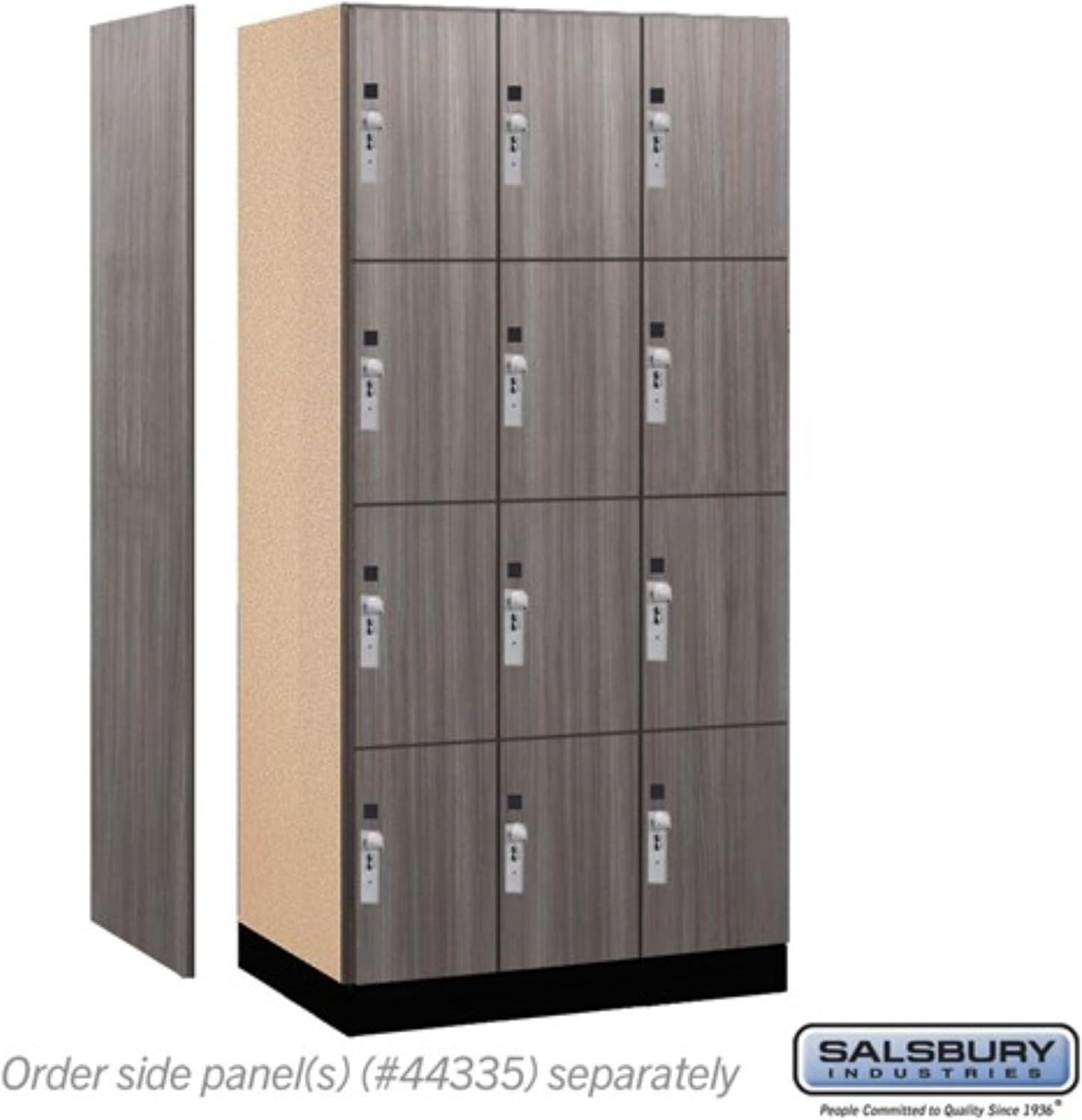 Salsbury 12" Wide Premier Wood Locker-Four Tier-3 Wide-6 Feet High-21 Deep-Skyline Walnut-Silver Hasps