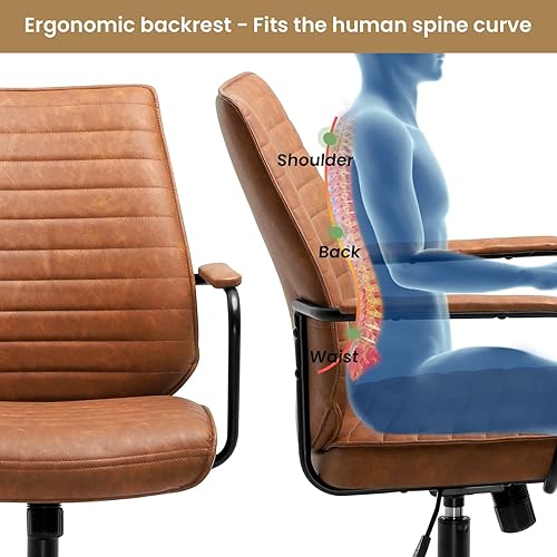 Miniatura 4 de DICTAC Silla de oficina sin brazos, silla de escritorio de cuero marrón con asiento ancho para oficina en casa, capacidad de 400 libras