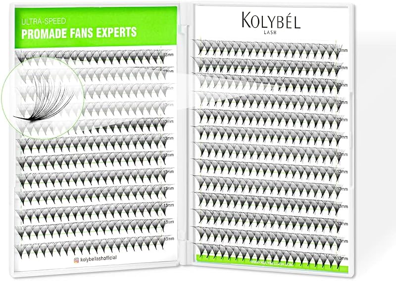 Extensões de cílios Kolybel 24D, espessura 0,05, curvatura D, base fina e pontiaguda, comprimentos mistos de 8 a 15 mm, 500 unidades