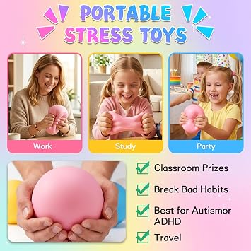 4Pack Jumbo Squishy Stress Balls,4Inch Fidget Squishies Stress Toys | Stretchy Squeeze Sensory Ball for Adults,Ideal Classroom Prize Box Party Favors Goodie Bag Stuffers for Teens