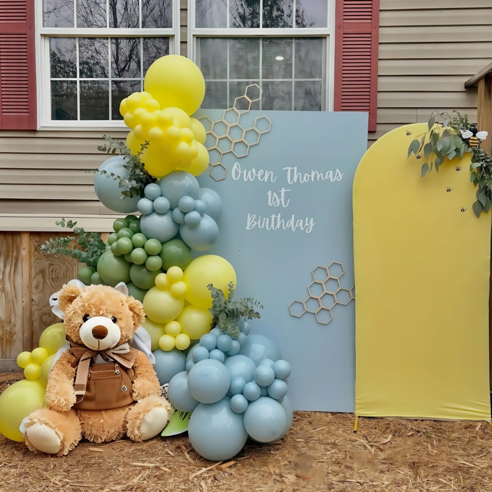 Luftballon Salbeigrün Gelb Blau, 60 Stück 12 Zoll Retro Sage Grün Macaron Pastell Gelb Weiß Sand Beige Dusty Blau Latex Helium Ballon für Geburtstag Party Deko Bee Babyparty Hochzeit Dekorations